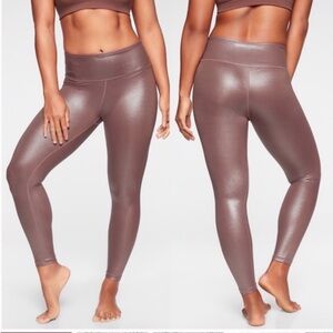 Athleta Elation Brown Shimmer High Rise Tights Crop Leggings in Cinnamon Brown